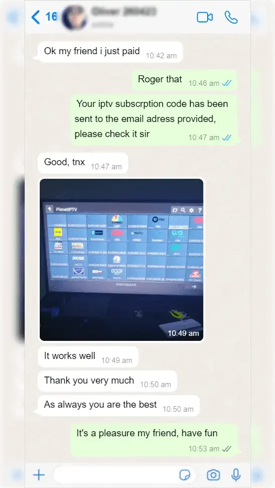 WhatsApp conversation between a subscriber and Pure IPTV support — screenshot 4 of 9