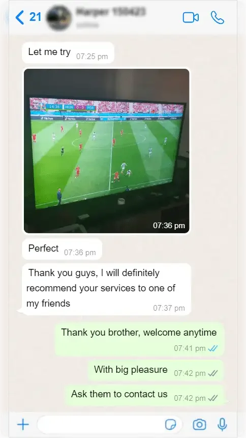 WhatsApp conversation between a subscriber and Pure IPTV support — screenshot 5 of 9