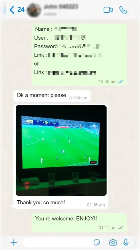 WhatsApp conversation between a subscriber and Pure IPTV support — screenshot 8 of 9